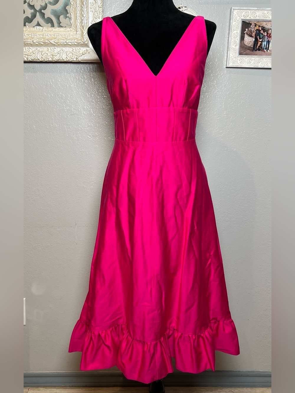 Calvin Klein Hot Pink Strapless V-Neck A-Line Dress